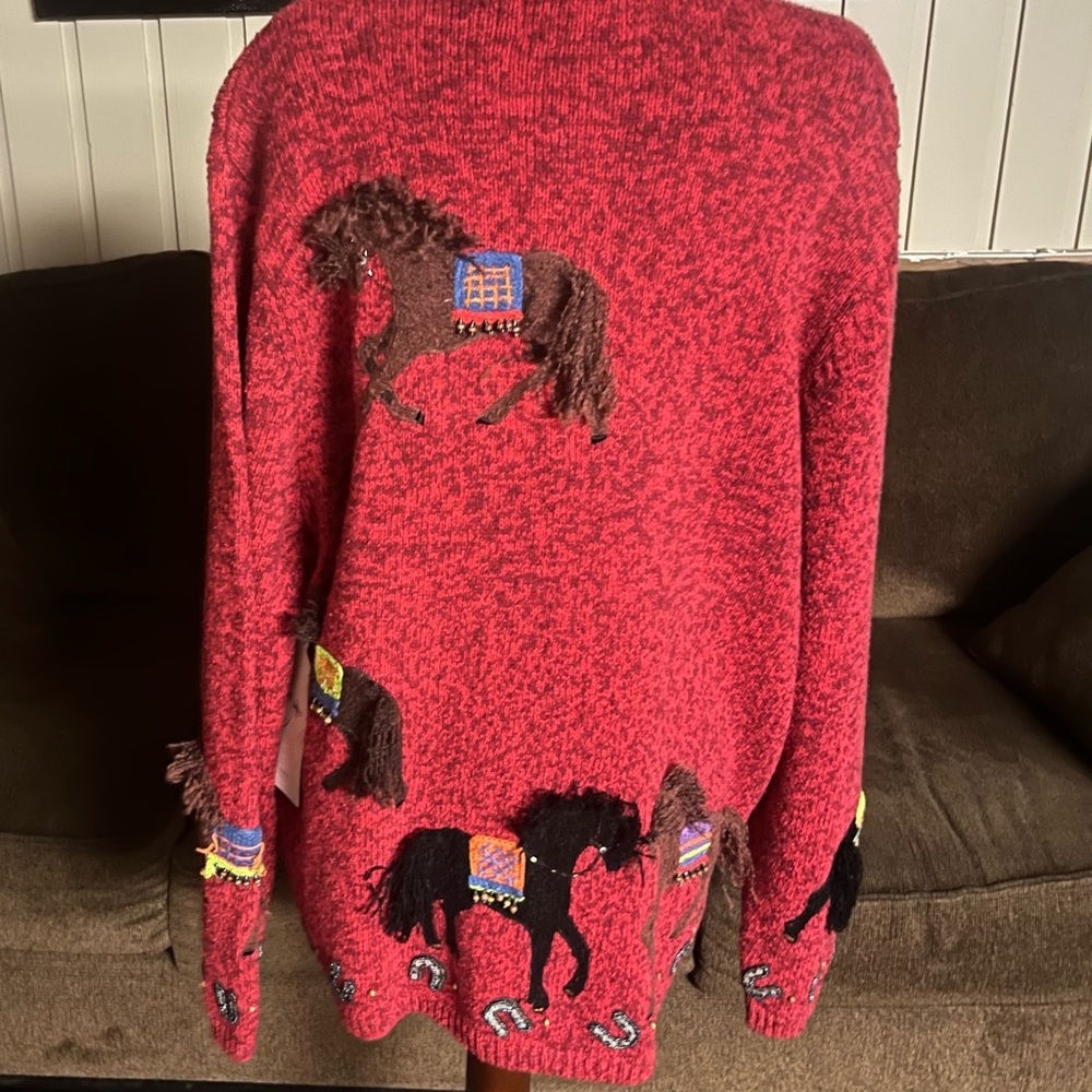 Designs Options By Gordon ~ X-Large ~ Red/Brown ~ Western/ Horse ~ Sweater ~ New - Picture 10 of 16